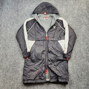 TYR Jacket Youth Medium Black Gray Hooded Swim Parka Fleece Lined Colorblock